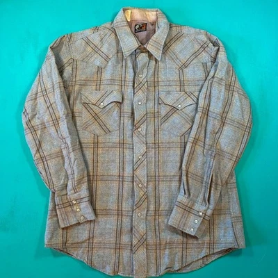 Vintage 80s wool pearl snap western shirt wool men’s western wear plaid shirt - Image 1 of 4