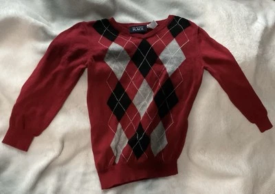 Red Knit Long Sleeve Top With Square Patterns For Kids Size 5T - Image 1 of 3