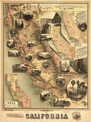 1888 The Unique Map of California History - 18x24 - Image 1 of 3