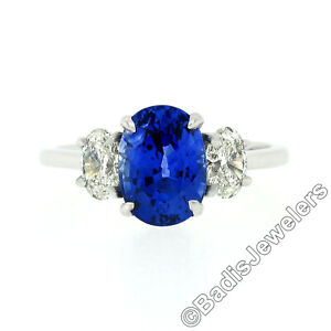 Platinum 3.46ctw GIA Oval Brilliant Ceylon Blue Sapphire Diamond Engagement Ring