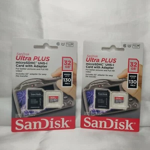 2 Sandisk Ultra Plus MicroSDHC UHS-I Cards With Adapter 32Gb~NEW, SEALED! - Picture 1 of 9