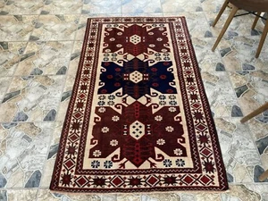 1990s Turkish Area Vintage Handmade Geometric Tribal Anatolian Kurdish Rug 3x6 - Picture 1 of 12