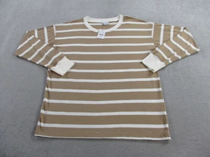J Crew Shirt Womens Medium Camel Ivory Tan Striped Long Sleeve Crewneck Cotton - Picture 1 of 10