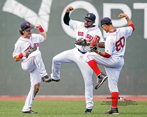 Andrew Benintendi Boston Red Sox Unsigned Celebration with Jackie Cover