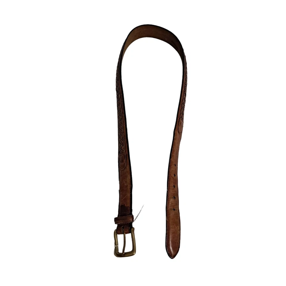 Cinturón de cuero para hombre 36" coñac trenzado hebilla de latón clásico Western Heritage Boho Foto 1 de 4