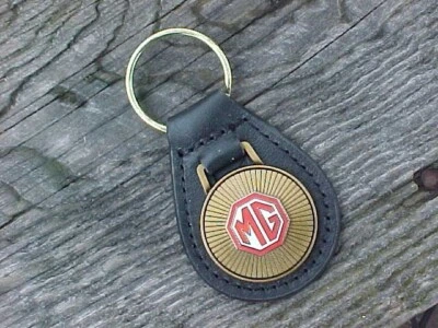 RED MG MORRIS GARAGE ANTIQUE GOLD LEATHER KEY FOB NOS CUSTOM-MADE HI-QUALITY - Image 1 of 4