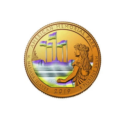 2019 American Memorial Park Quarter 24K Gold layered with Hologram Detail - Image 1 of 2