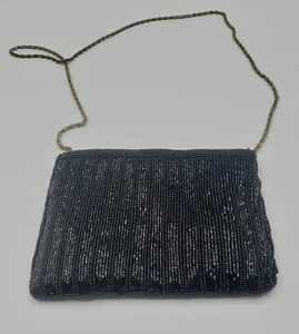 Magid beaded purse Hand Bag Hand  Made In Macau Gold Tone Chain Handle Black - Picture 1 of 5