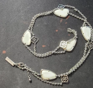 Kendra Scott Silver Tone MOP Necklace Devalyn 37" Long Station Logo Medallion - Picture 1 of 7