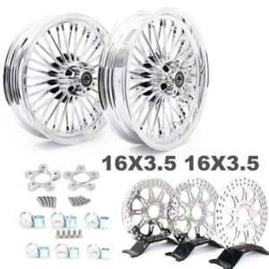 16x3.5 Fat Spoke Wheels Rotors for Harley Touring Electra Glide 00-07 Road King - Foto 1 di 10