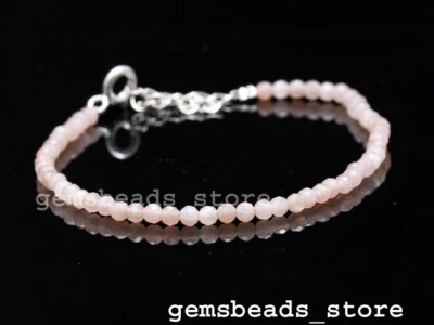 Bracciale in argento sterling 925 pietra di luna naturale Pach 3 mm pietra pr... - Immagine 1 di 4