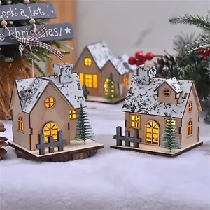 Wood Christmas Wooden House Gifts Ornaments Gift LED Up Building Decoration - Picture 1 of 14