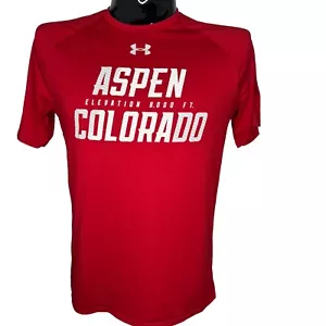 UNDER ARMOUR Shirt Mens Medium Red Aspen Colorado Tech Tee Workout Wicking Gym - Picture 1 of 7