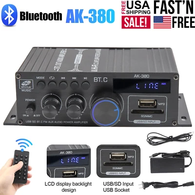 2 Channel 800W bluetooth Mini HIFI Power Amplifier Audio Stereo Amp Home Car FM - Image 1 of 4