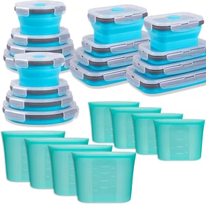 Bundle of 16 Pack Collapsible Food Storage Containers and 8 Pack 100% Silicone R - Picture 1 of 12