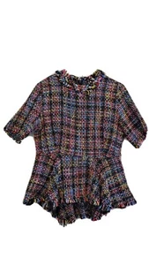 Shein Tweed Multicoloured Short Sleeve Top L - Picture 1 of 11