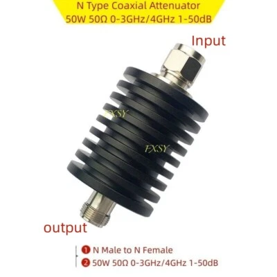 N Type Coaxial Attenuator 50W 50Ω 0-3GHz/4GHz 1/2/3/5/6/10/15/20/25/30/40/50dB - Image 1 of 4