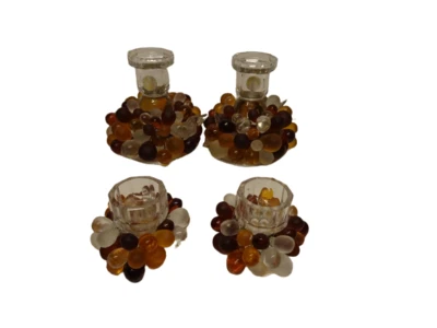 CUATRO CANDELABROS DE CRISTAL VINTAGE MEDIADOS DE SIGLO UVAS ROBERT BRUSELAS MARCADOS AÑOS 70 Foto 1 de 4