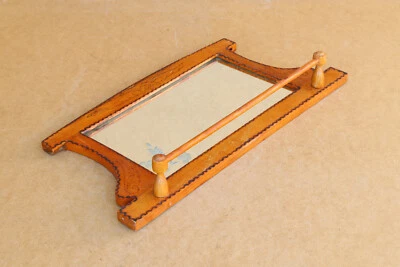 Antique Primitive Wooden Wood Rack Wall Hanger Door Shelf Glass Mirror 1958 year - Image 1 of 4