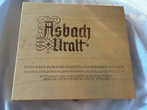 Vintage Asbach Uralt German Wooden Chocolate Box - 9" X 10" X 1.25" - Picture 1 of 4