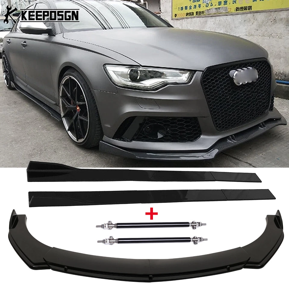 光泽前保险杠唇分离器侧裙 + 杆 适用于奥迪 RS6 C7 4G 2013-2018 — 第 1/4 张图片