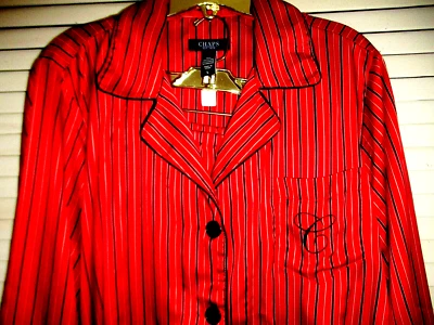 CHAPS RALPH LAUREN CLASSIC PJ SET LONG SLVE LONG PANTS SILKY SATIN STRIPED LARG - Image 1 of 4