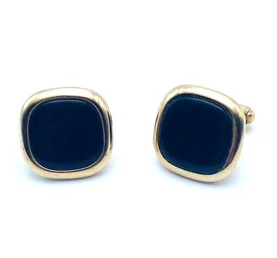 Abotoaduras vintage Anson em pedra preta tom dourado quadrado elegante 3/4" presente 4 ele - Imagem 1 de 4