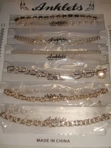 PACKAGE OF 6 DIFFERENT ANKLETS COSTUME JEWELRY FREE SHIPPING - Picture 1 of 1