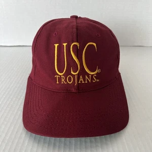 Vintage 90s USC Trojans Hat Cap Snapback Red University California USA Made - Picture 1 of 16