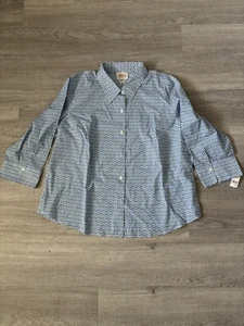 Talbots Button Down Shirt Women’s 16W Geometric Blue Green White Cotton Grandma - Picture 1 of 6