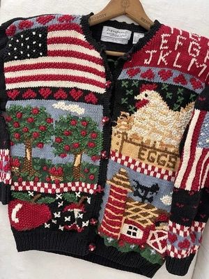 签名 北岛 农场开衫 L 乡村小屋 旗子 美国 苹果 学校 — 第 1/4 张图片