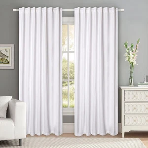 Farmhouse Cotton Curtains 50x96 Inch Set of 2 Window Curtain Panels Reverse T... - Picture 1 of 7