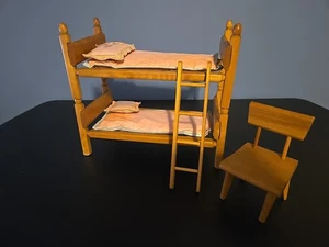 Strombecker 1950's Wooden Bunk Beds W/ Ladder Or Twin Beds & Chair 8 Inch Dolls - Picture 1 of 16