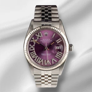 Rolex 36 mm Datejust Stahl geriffelt lila römisches Diamant-Zifferblatt Uhr 16014 - Bild 1 von 10