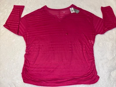 Camiseta Lane Bryant 18/20 2x Rosa Cuello Talla Grande Rayas Manga 3/4 Burnout Foto 1 de 4