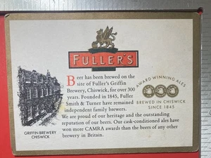 Fuller's Griffin Brewery  5.5X4 INCH BEER COASTER Chiswick, West London, - Picture 1 of 2