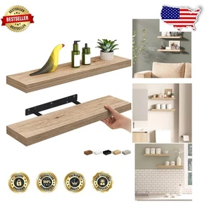 24" Elegant Floating Wall Shelves in Natural Oak - Easy Install & No Assembly - Picture 1 of 10