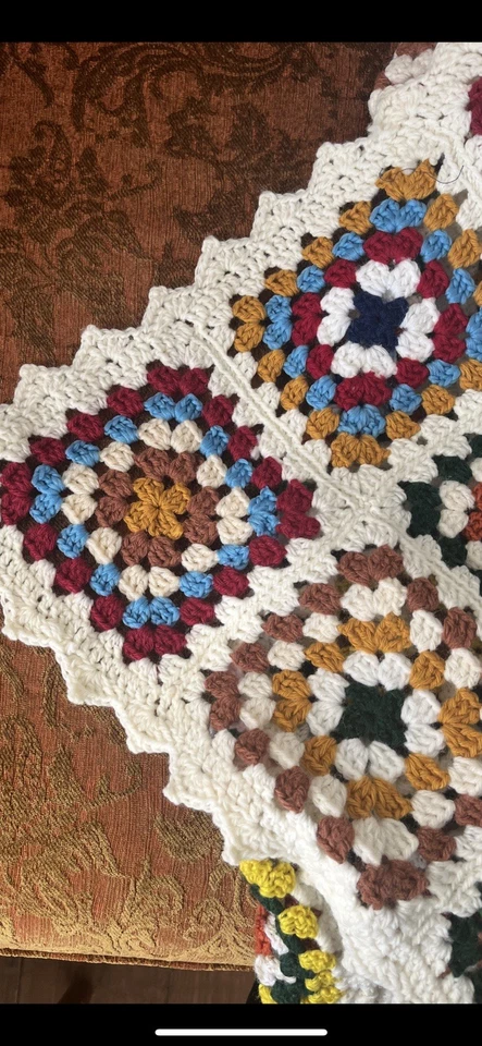 复古奶奶方形钩针阿富汗毛毯 橙色、黄色、棕色、红色 — 第 1/4 张图片