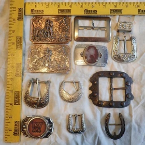 Vintage BELT BUCKLE LOT of 11 Assorted Shapes Materials Brands Various Designs - Picture 1 of 10