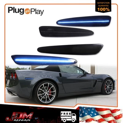 LED Side Marker Lights For 2005-13 Chevy Corvette C6 Smoke Front & Rear Ice Blue - Image 1 of 4