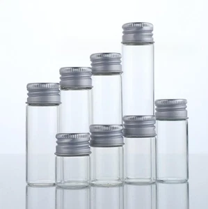 Luxury 5ml - 200ml Empty Transparent Glass Storage Bottle Aluminum Silver Caps - Picture 1 of 50
