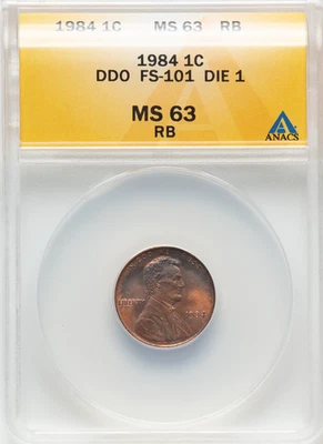 1984 Lincoln Memorial Cent Doubled Die Obverse Ear DDO FS-101 ANACS MS63 RB - Image 1 of 4