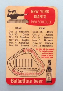 Pocket 1960 NFL New York Giants Ballantine Beer Schedule - Picture 1 of 2