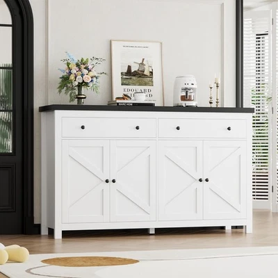 Farmhouse Sideboard Buffet Storage Cabinet Cupboard W/ 2 Drawer for Home Kitchen - Image 1 of 4