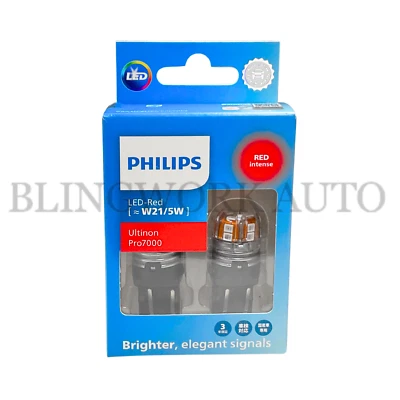 PHILIPS T20 W21W/5W 7443 Ultinon Pro7000 LED RED Dual Brightness Brake Bulbs - Image 1 of 4