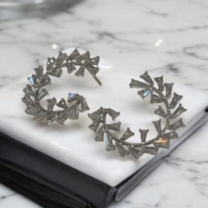 925 STERLING SILVER RHODIUM STONE EARRINGS - Picture 1 of 1