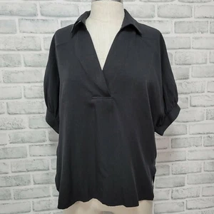 Lalu Womens S Oversized Batwing Short Sleeve Collared Button Down Back Top - Picture 1 of 6