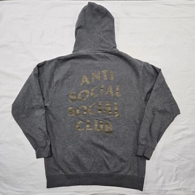 Size LARGE Anti Social Social Club Grey Hoodie Bronze Graphic Sweatshirt ASSC - Image 1 of 4