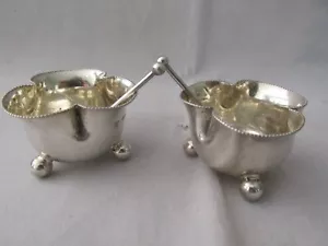 Antique Pair Sterling Silver Salt Cellar Cellars with Spoons Birmingham 1880s - Picture 1 of 10