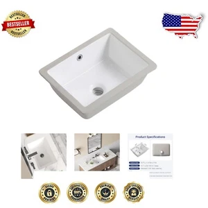 Compact White Ceramic Bathroom Sink - 16-Inch Undermount Style with Overflow - Picture 1 of 11